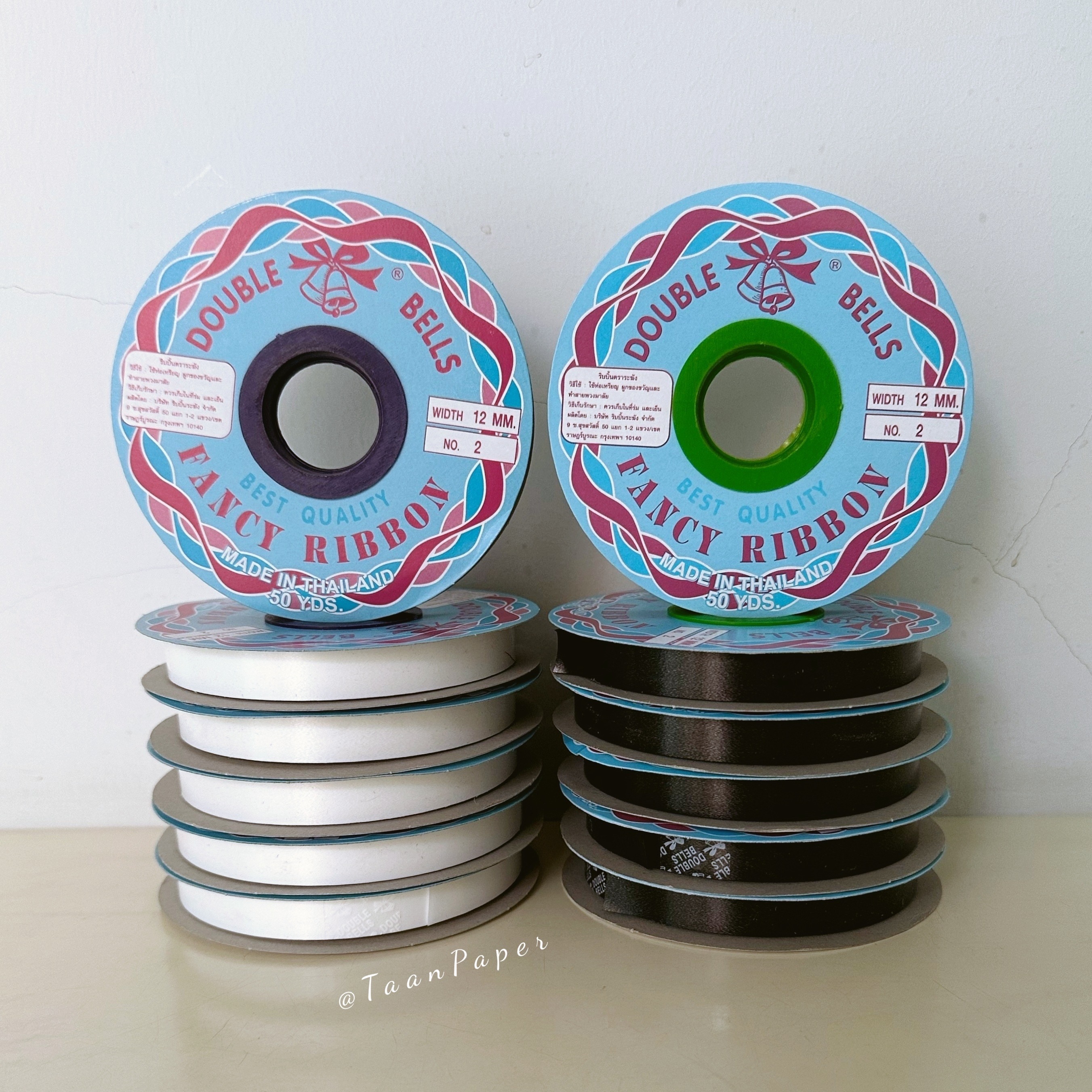 ริบบิ้นพับเหรียญ ตราระฆัง เบอร์ 2 สีดำ-สีขาว