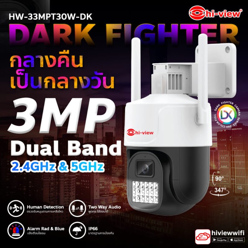 Hiview กล้องวงจรปิด HW-33MPT30W-DK WiFi Outdoor 3 ล้านพิกเซล กล้อง Wi-Fi 2.4Ghz - 5 Ghz. Dark Fighter Outdoor/Indoor 3MP บันทึกเสียง 2WayTalk ราคา 1,650 บาท*ส่งฟรี