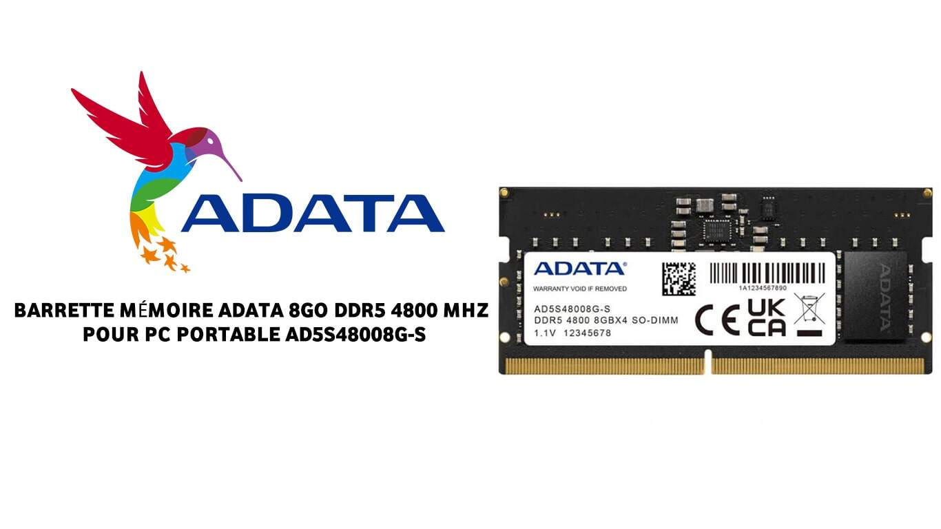 Barrette Mémoire ADATA 16Go DDR5 4800 MHz Pour PC Portable