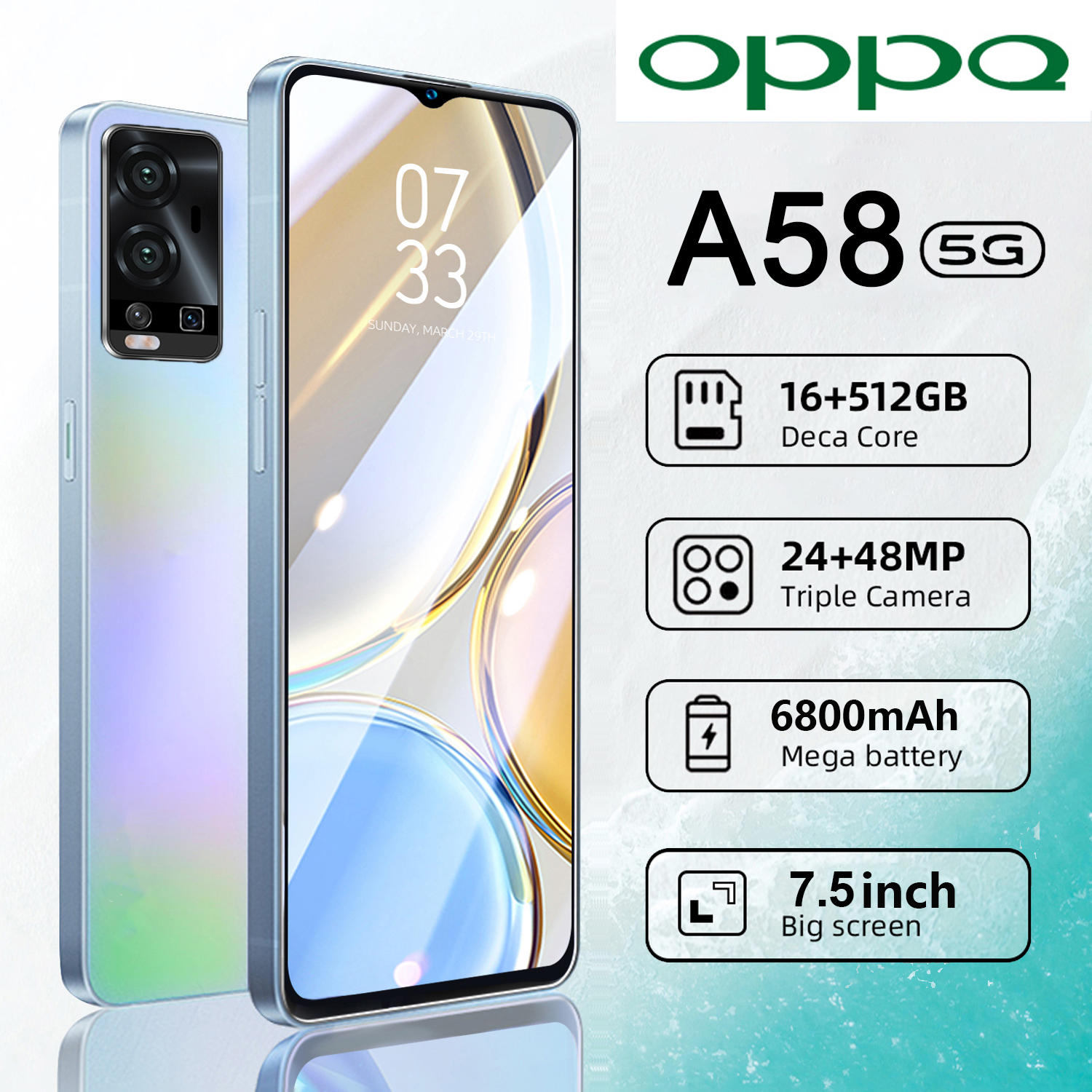 โทรศัพท์ A58 สมาร์ทโฟนใหม่เอี่ยม7.5นิ้ว smartphone กล้อง HD โทรศัพท์มือถือ รองรับภาษาไทย ใช้แอปธนาคารได้ มือถือทำงานได้เร็ว Sim ปลดล็อคการจดจำใบหน้า โทรศัพท์ราคาถูกๆ โทรศัพท์เล่นเกม รองรับการเก็บเงินปลายทาง