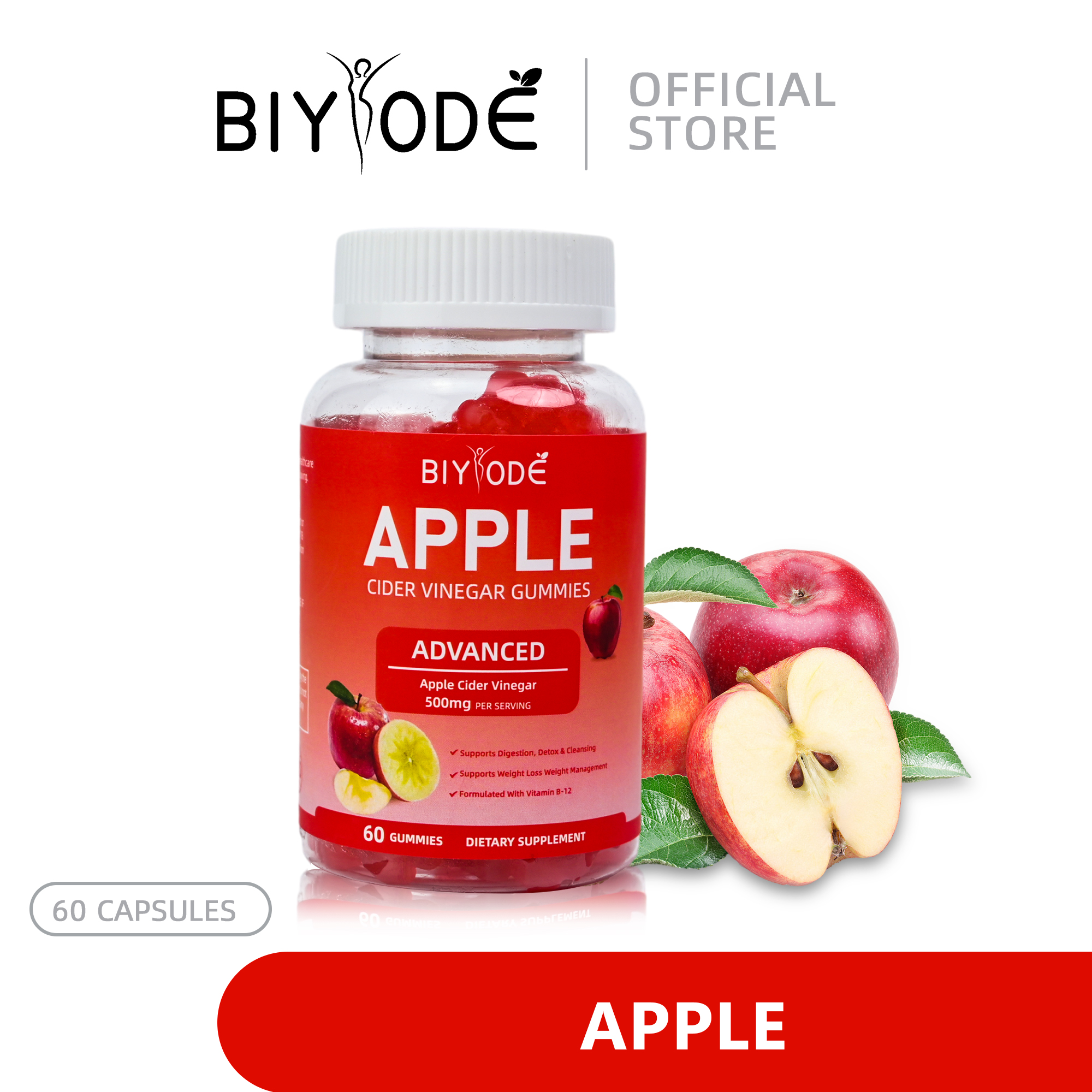 BIYOED Apple Cider Vinegar Gummies น้ำส้มสายชูแอปเปิ้ล ลดน้ำหนัก การจัดการน้ำหนัก อร่อย เศรษฐกิจ วิตามิน 60 Gummies ราคา 120 บาท*ส่งฟรี