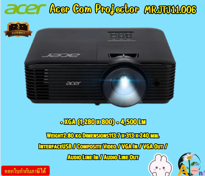 Acer (โปรเจคเตอร์) Com Projector X1328WH (MR.JTJ11.006) (BLACK) XGA (1,280 x 800) • 4,500 Lm 3Y ราคา 14,415 บาท*ส่งฟรี