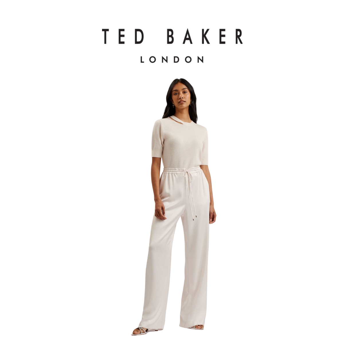[Speical voucher 15%] Ted Baker Women's Georgha Cut Out Neck Knitted Short Sleeve Tee Ivory ราคา 5,270 บาท*ส่งฟรี