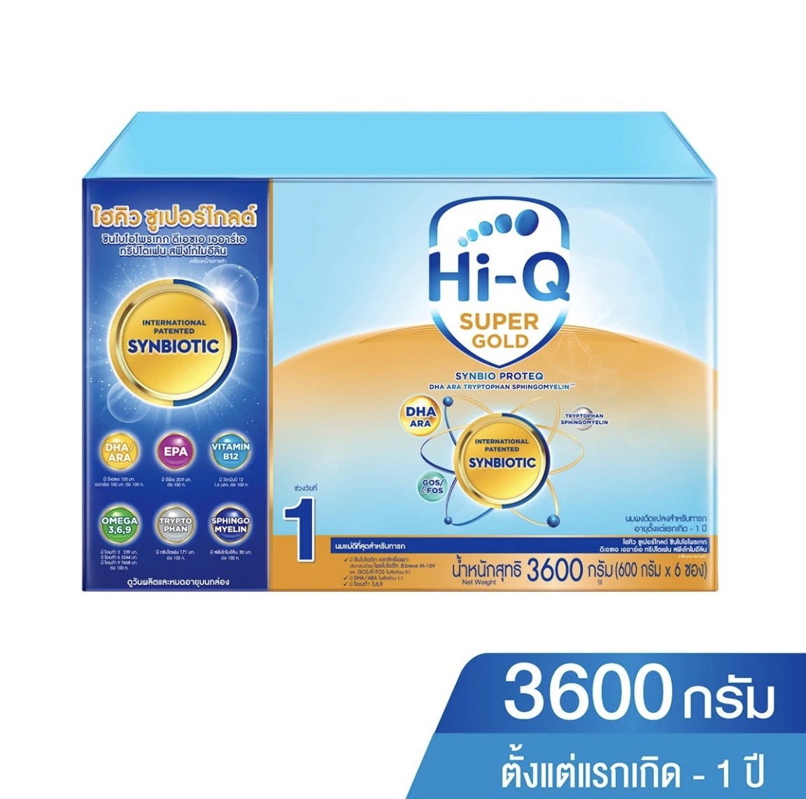 HI-Q 1 ไฮคิว 1 ซูเปอร์โกลด์ ซินไบโอโพรเทค (ช่วงวัยที่1) สำหรับทารกแรกเกิด-1ปี ขนาด 3600 กรัม ราคา 3,396 บาท*ส่งฟรี