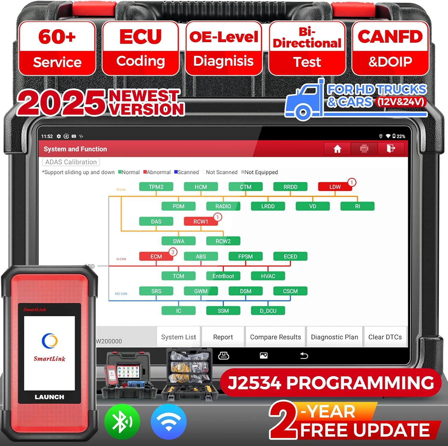 Launch x431 pro3s + SmartLink HD heavy truck scanner, 2026 elite diesel and gasoline bi-directional diagnostic scanner tool, service 60 +, ECU coding, topology mapping, autoauth FCA SGW, 2 YSR free update ราคา 75,433 บาท*ส่งฟรี