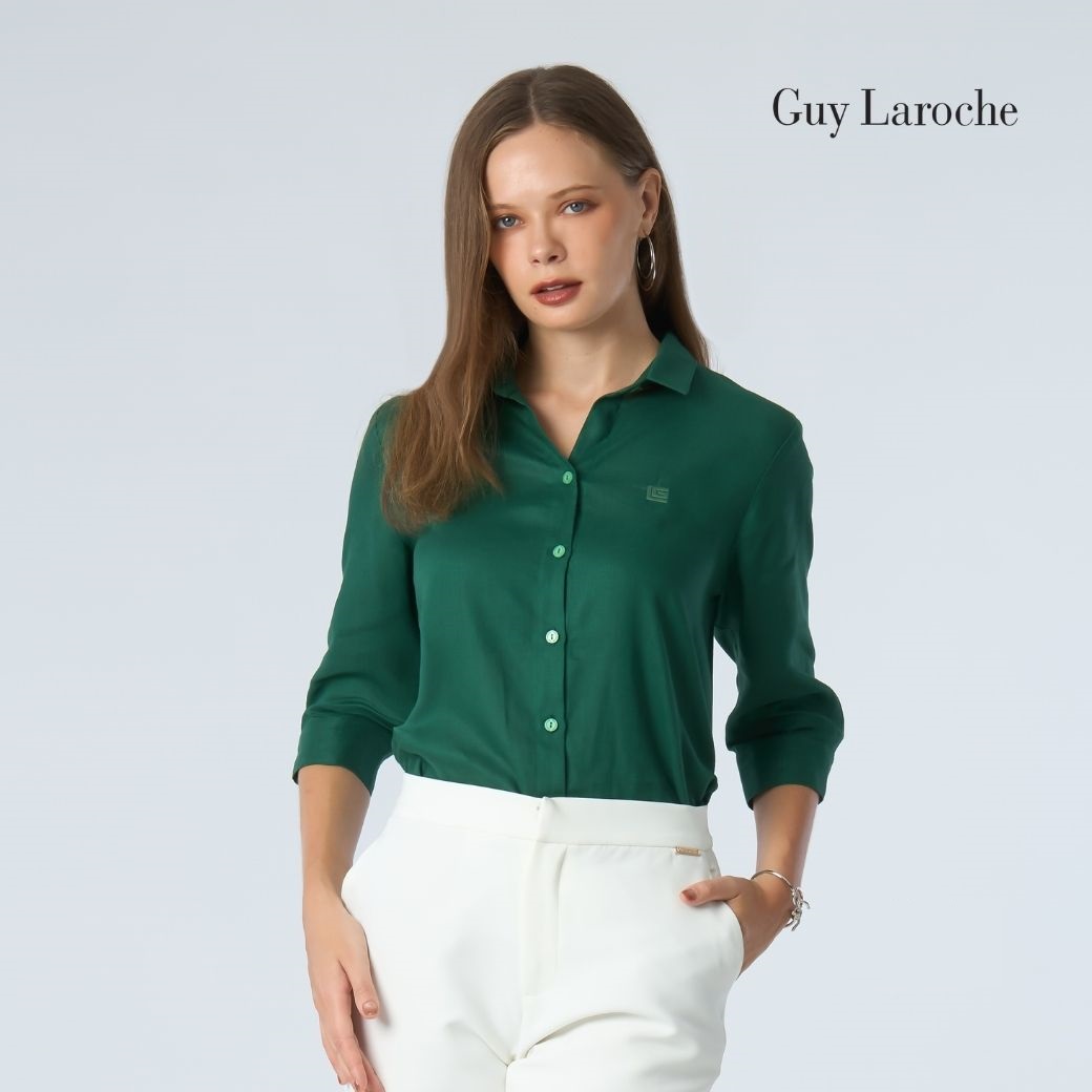 Guy Laroche Woman's Shirt Light Linen Women's Shirt, Three-Quarter Sleeves, Moss Green G9U4Dr ราคา 2,100 บาท*ส่งฟรี