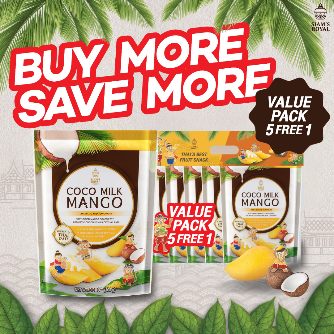 Siam's Royal Coco Milk Mango, Mango Coated in Coconut Milk, 108g X 5 Bags + Free Coco Milk Mango 108g 1 Bag ราคา 795 บาท*ส่งฟรี