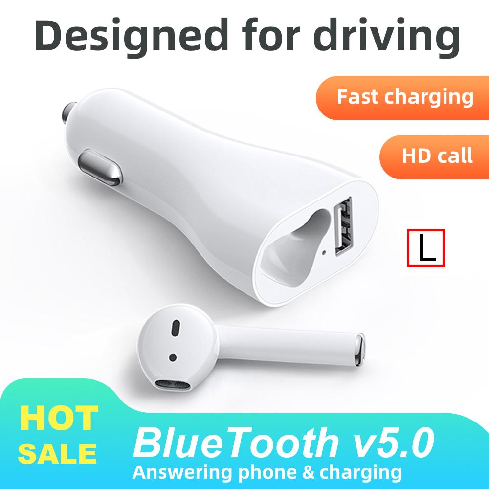 Car Charger ชุดหูฟังบลูทู ธ 2 in 1 ชาร์จเร็ว Bluetooth 5.0 หูเดียวชุดหูฟังไร้สายในรถยนต์