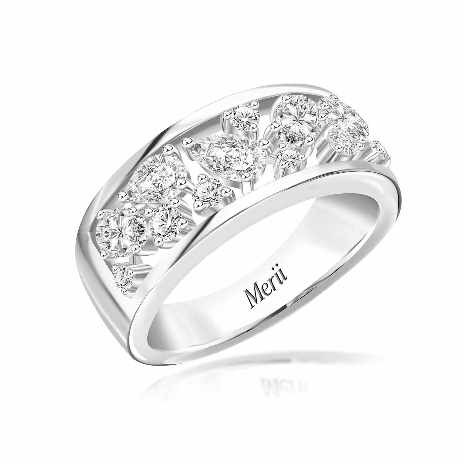 Merii Dewdrop: Silver rhodium plated with multi cut CZ cluster band ring ราคา 2,720 บาท*ส่งฟรี