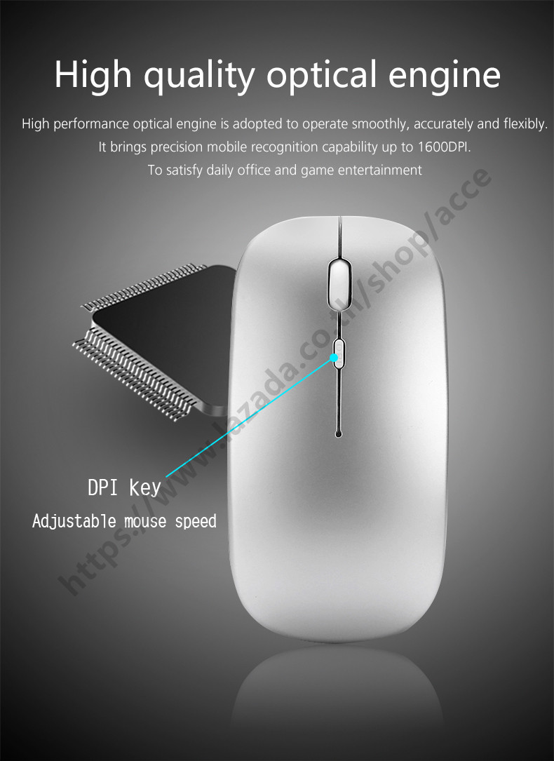 ภาพที่ให้รายละเอียดเกี่ยวกับ เมาส์ไร้สาย Mi (มีแบตในตัว) (ปุ่มเงียบ) (มีปุ่มปรับความไวเมาส์ DPI 1000-1600) มี (Premium Optical Light ใช้งานได้เกือบทุกสภาพผิว) Rechargeable Wireless/blth mouse M1