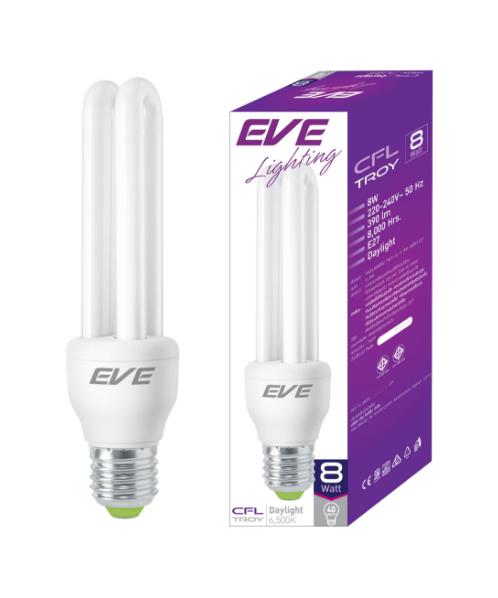 มาใหม่ | EVE หลอดประหยัดไฟ TROY 2U 8 วัตต์ Daylight E27 สีขาว