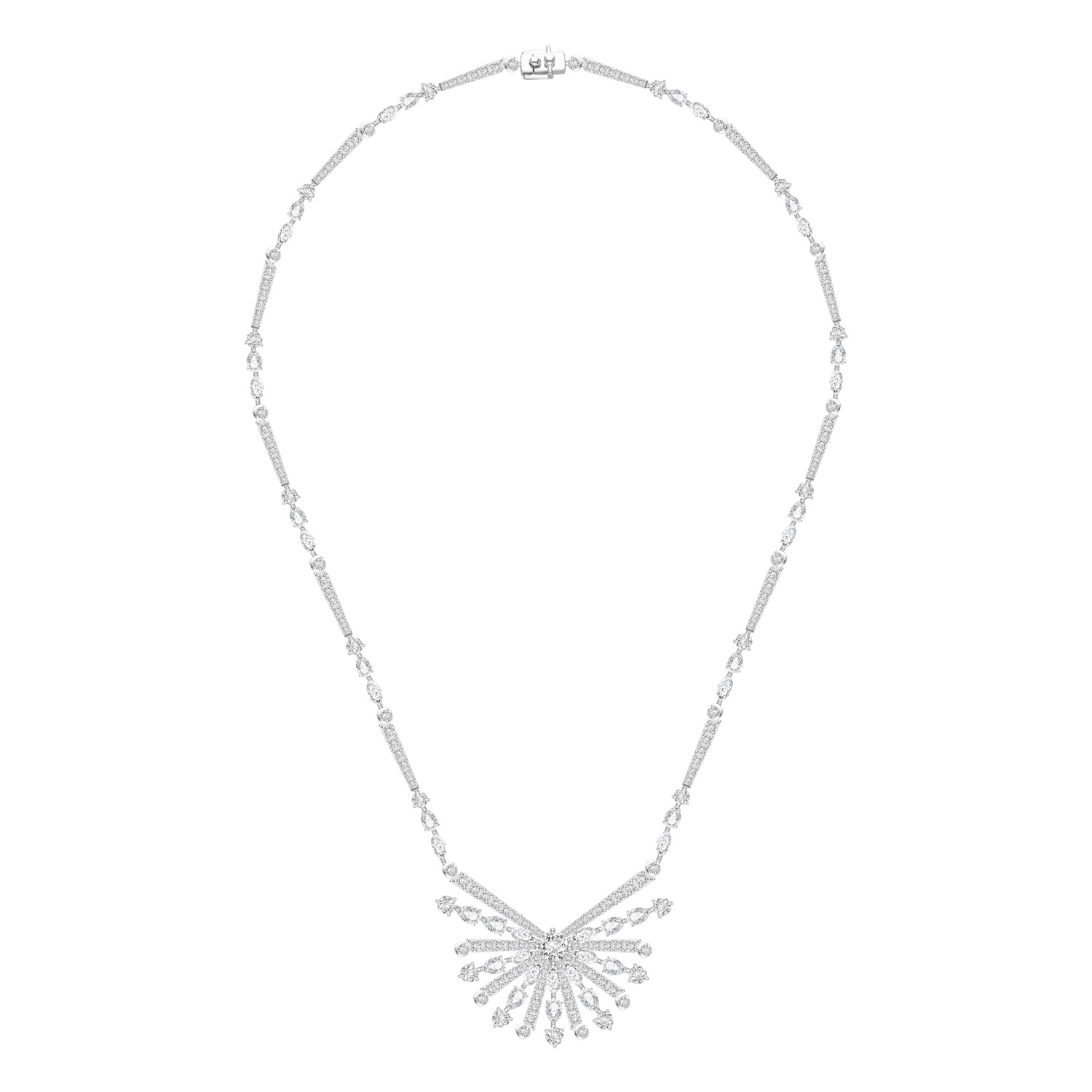 Snowflakes: Silver rhodium plated marquise cut CZ, 16 6/8" branched star snowflake necklace ราคา 24,900 บาท*ส่งฟรี