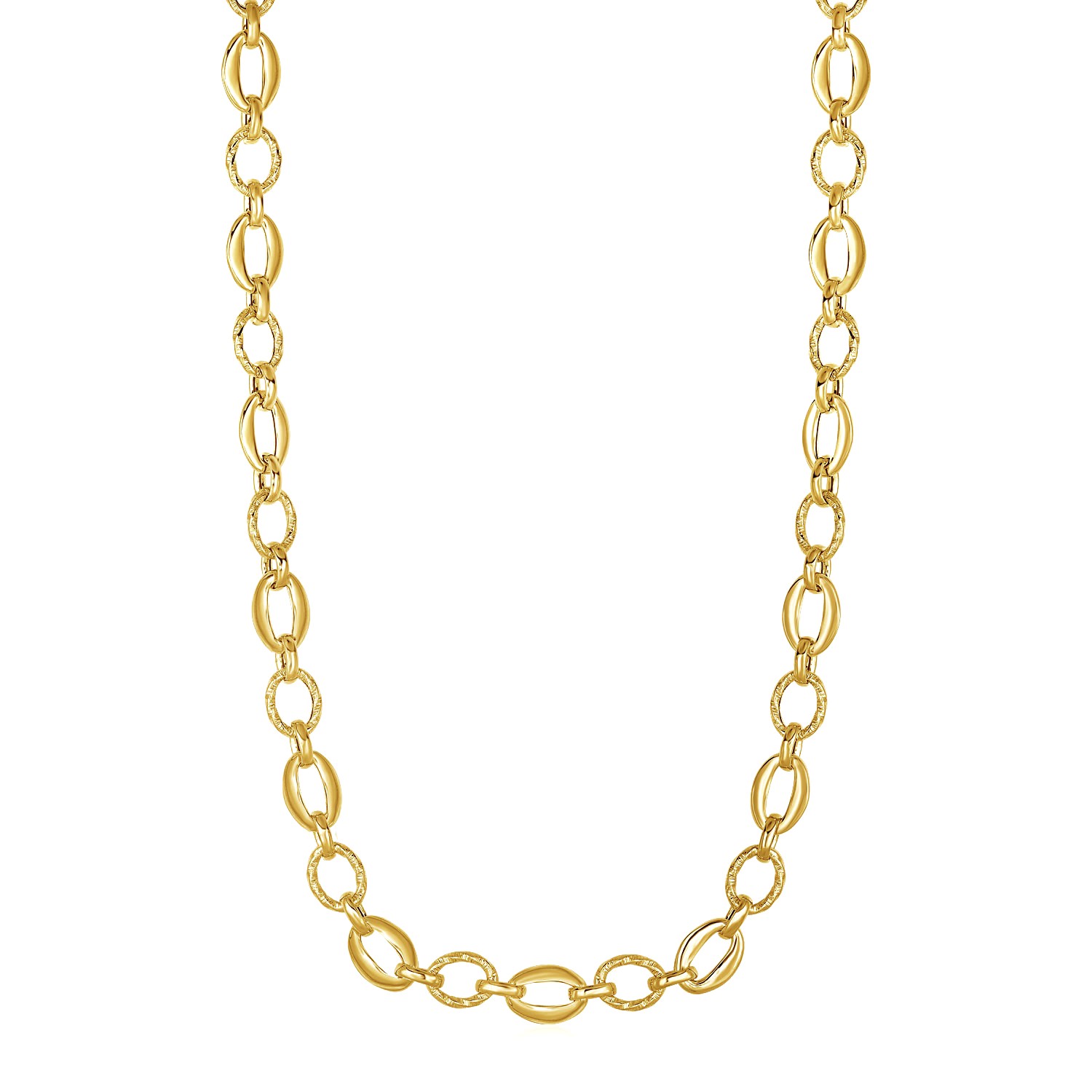 Nathalias NY Shiny and Textured Oval Link Necklace in 14k Yellow Gold