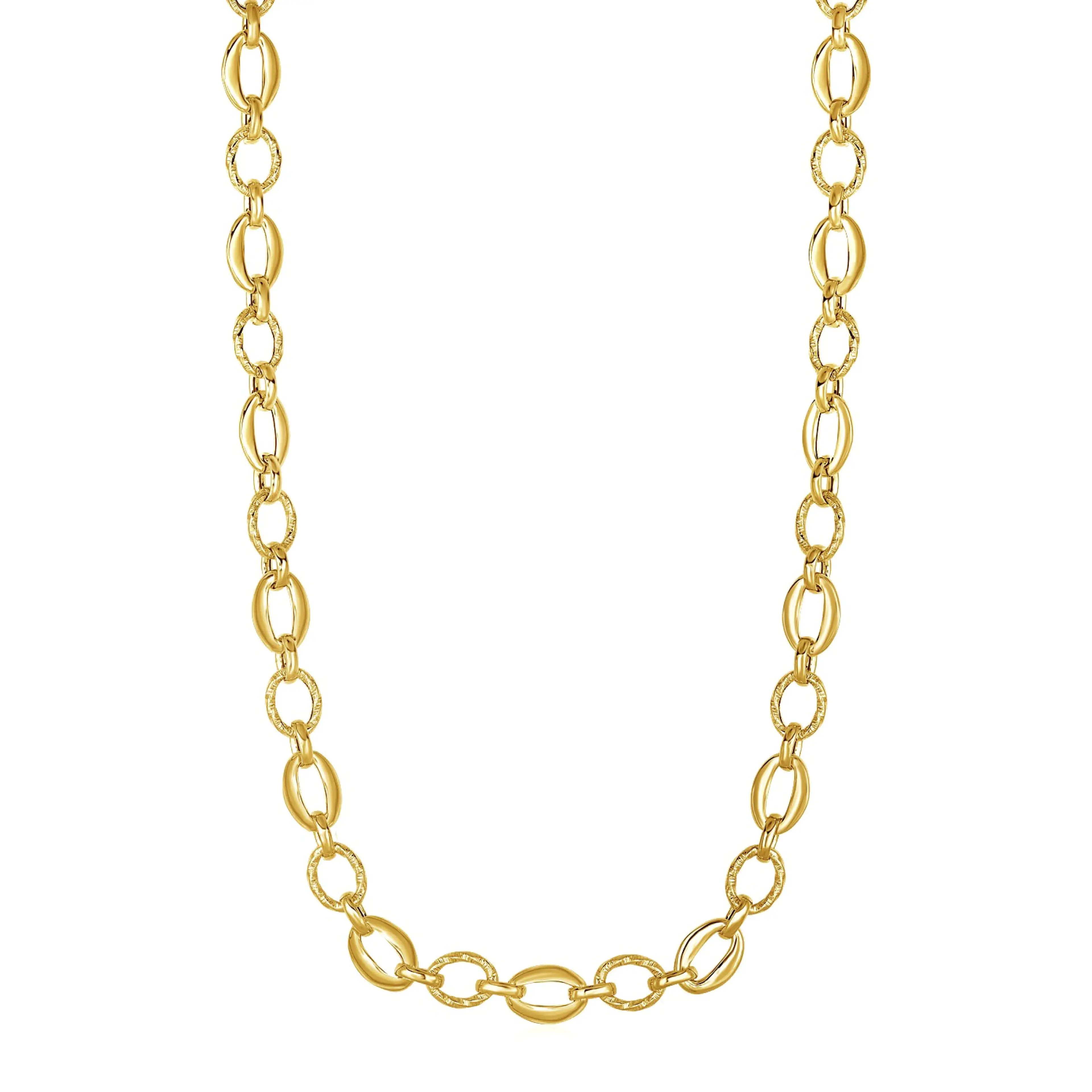 Nathalias NY Shiny and Textured Oval Link Necklace in 14k Yellow Gold