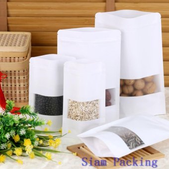 ขนาด 12x20+4 ซม. Siam Packing ถุงกระดาษขาวหน้าต่างขุ่น ซิปล็อค ตั้งได้ (แพ็ค 100 ใบ) ขนาด 12x20+4 ซม. Siam Packing ถุงกระดาษขาวหน้าต่างขุ่น ซิปล็อค ตั้งได้ (แพ็ค 100 ใบ)