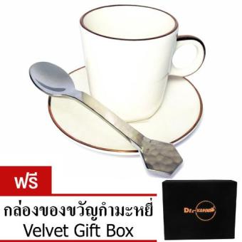 DR.KAPSEL ชุดถ้วยกาแฟ จานรอง ช้อนสเตนเลส New Bone Ceramic ขอบทองแดงแถมฟรีกล่องของขวัญกำมะหยี่ DR.KAPSEL ชุดถ้วยกาแฟ จานรอง ช้อนสเตนเลส New Bone Ceramic ขอบทองแดงแถมฟรีกล่องของขวัญกำมะหยี่
