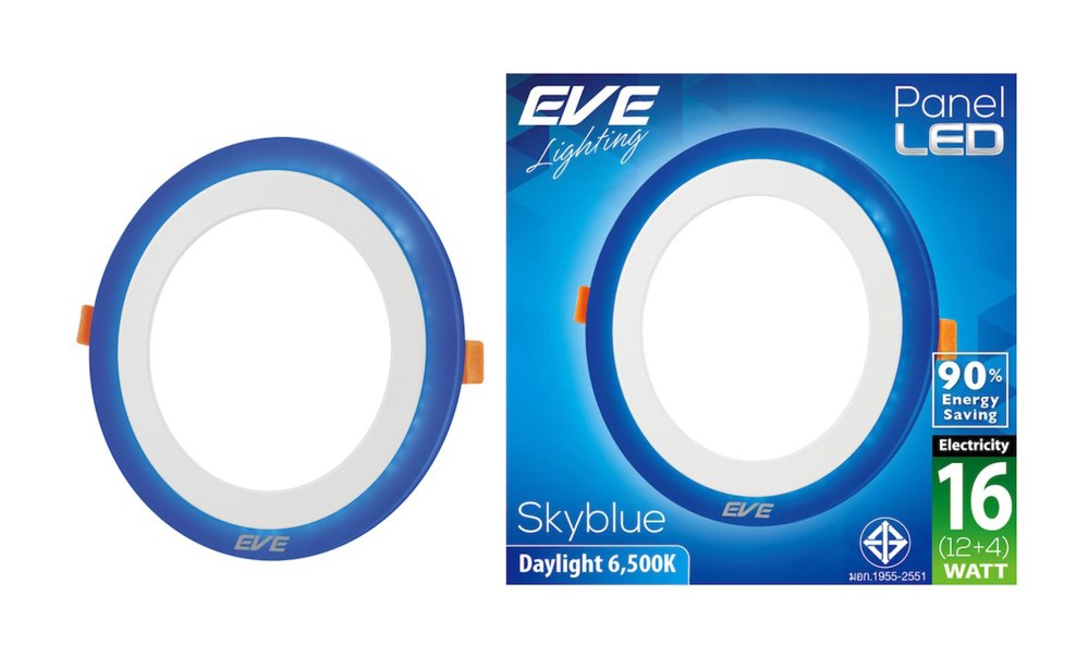 EVE โคมพาเนลไลท์แอลอีดี สกายบลู หน้ากลม (12+4) 16 วัตต์ เดย์ไลท์ แพ็ค 2 หลอด