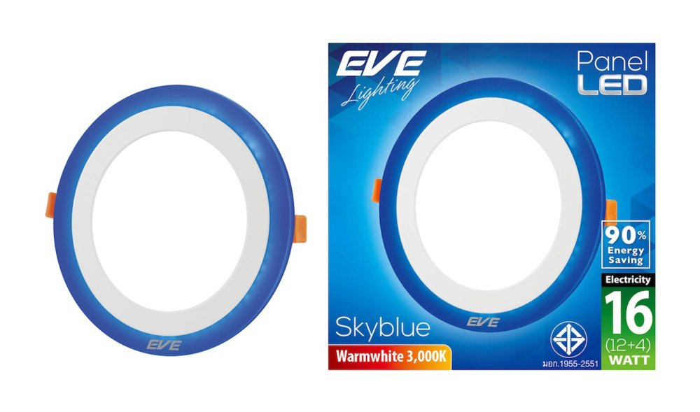 EVE โคมพาเนลไลท์แอลอีดี สกายบลู หน้ากลม (12+4) 16 วัตต์ วอร์มไวท์ แพ็ค 2 หลอด EVE โคมพาเนลไลท์แอลอีดี สกายบลู หน้ากลม (12+4) 16 วัตต์ วอร์มไวท์ แพ็ค 2 หลอด