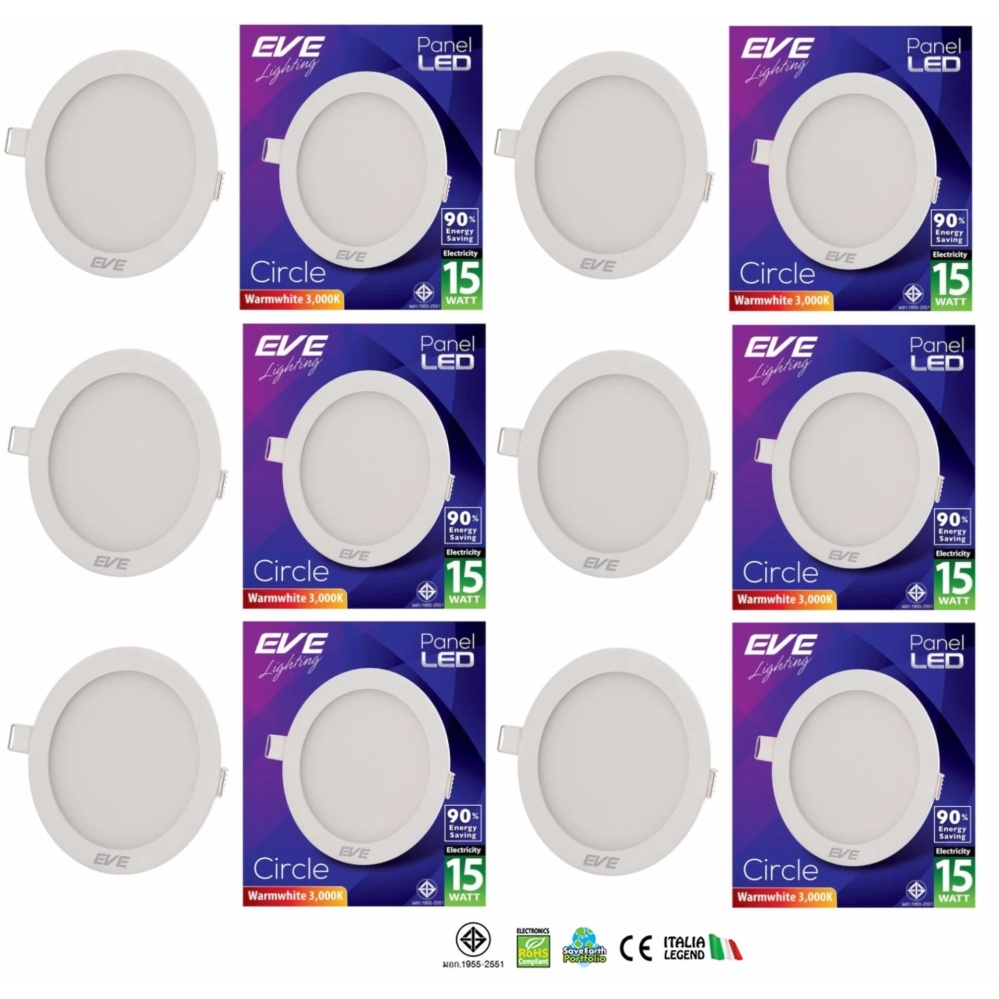 EVE โคมพาเนลไลท์ แอลอีดี หน้ากลมเรียบ 15 วัตต์ แสงวอร์มไวท์ ( 6 หลอด )