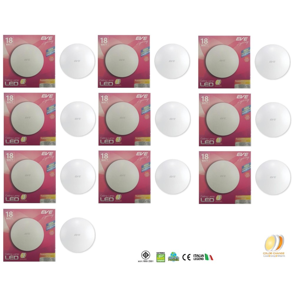 EVE โคมซาลาเปา แอลอีดี ติดเพดาน 18วัตต์  รุ่นเปลี่ยนสีได้ 3สี  ( 10 หลอด )
