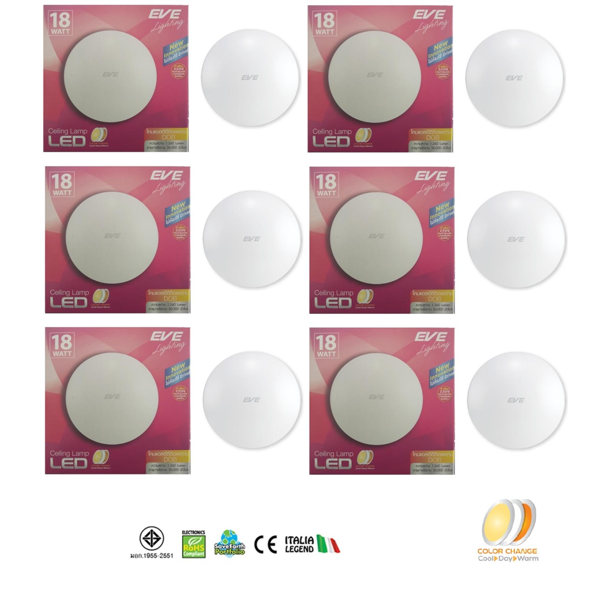 EVE โคมซาลาเปา แอลอีดี ติดเพดาน 18วัตต์  รุ่นเปลี่ยนสีได้ 3สี  ( 6 หลอด )
