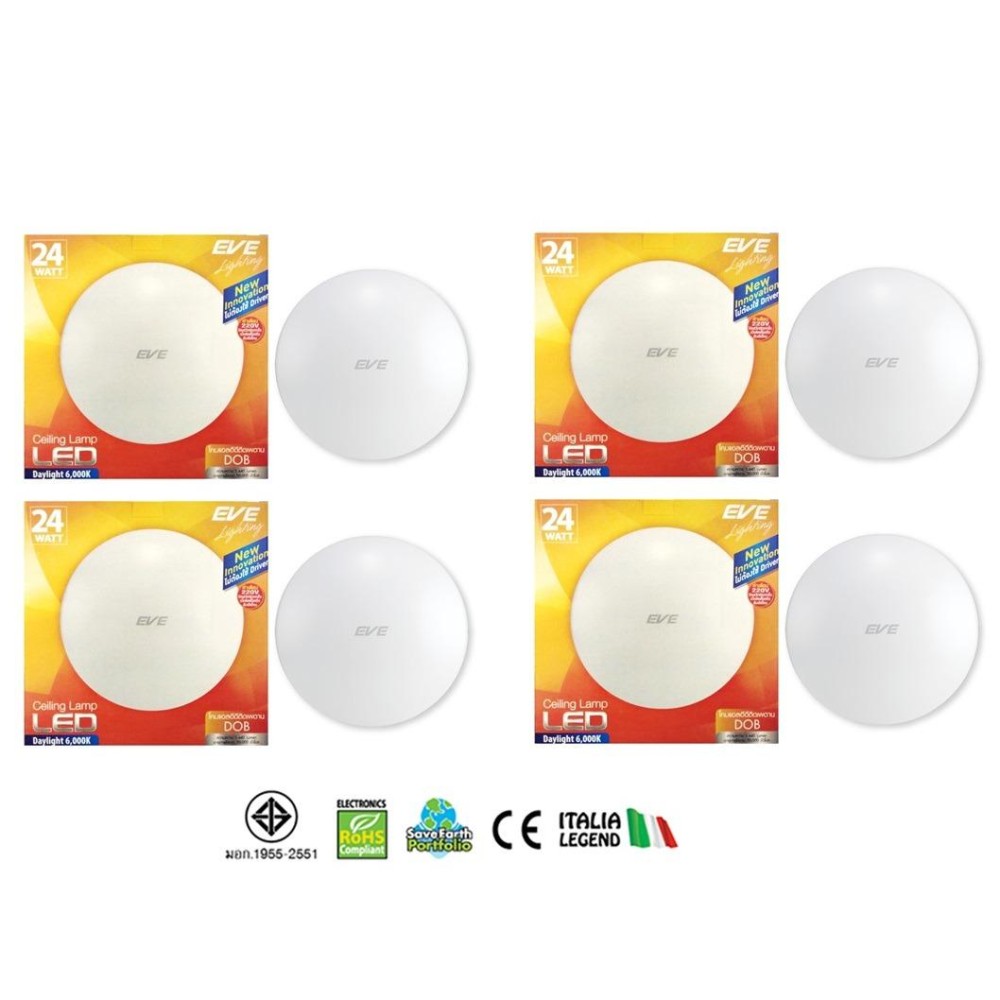 EVE โคมซาลาเปา แอลอีดี ติดเพดาน 24วัตต์  แสงเดย์ไลท์  ( 4 หลอด )