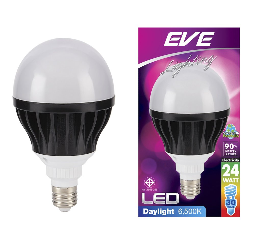 Eve หลอดแอลอีดี ไฮวัตต์ แบล็คบอดี้ 24 วัตต์ เดย์ไลท์ E27 แพ็ค 2 หลอด