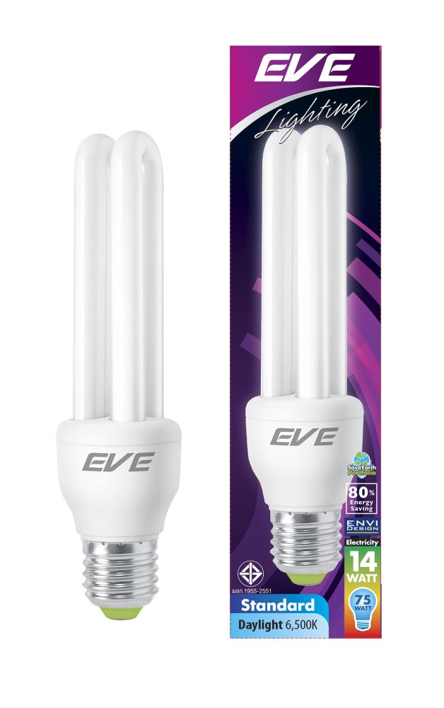 ดูภาพ EVE หลอดประหยัดไฟ รุ่นมาตรฐาน 2U 14 วัตต์ เดย์ไลท์ E27 แพ็ค 6 หลอด เพิ่มเติม EVE หลอดประหยัดไฟ รุ่นมาตรฐาน 2U 14 วัตต์ เดย์ไลท์ E27 แพ็ค 6 หลอด