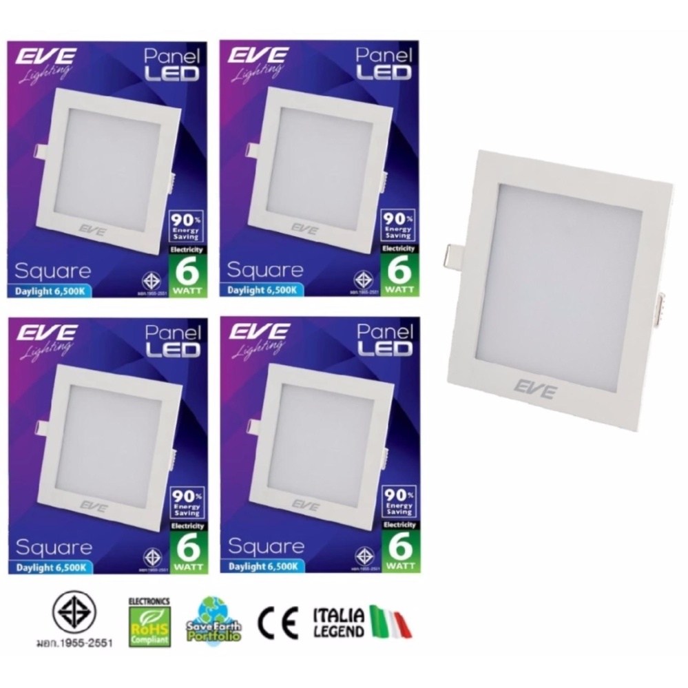 Eve โคมพาเนลไลท์แอลอีดี หน้าเหลี่ยม 6 วัตต์ เดย์ไลท์ ( 4 หลอด )