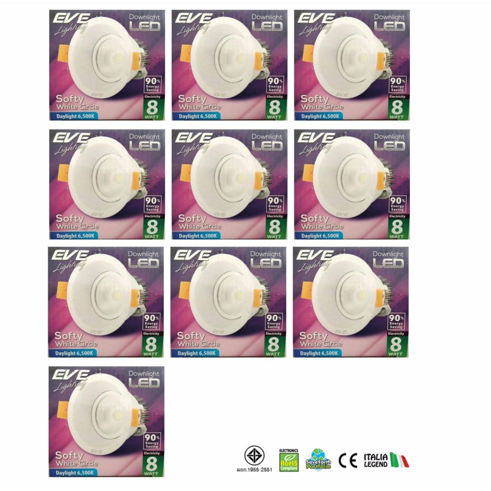 EVE โคมดาวน์ไลท์แอลอีดี COB softy ขอบขาว หน้ากลม 8วัตต์ เดย์ไลท์ ( 10 หลอด ) EVE โคมดาวน์ไลท์แอลอีดี COB softy ขอบขาว หน้ากลม 8วัตต์ เดย์ไลท์ ( 10 หลอด )