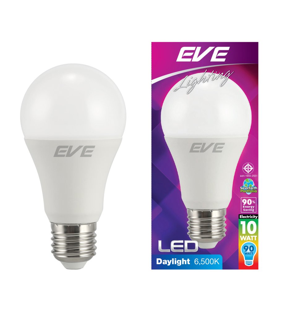 EVE หลอดแอลอีดีA60 10วัตต์ เดย์ไลท์ E27 แพ็ค 6 หลอด