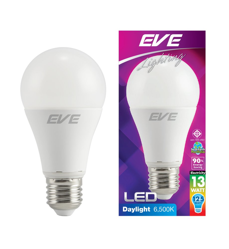 EVE หลอดแอลอีดีA60 13วัตต์ เดย์ไลท์ E27 แพ็ค 6 หลอด