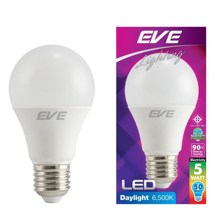 EVE หลอดแอลอีดีA60 5วัตต์ เดย์ไลท์ E27 แพ็ค 6 หลอด