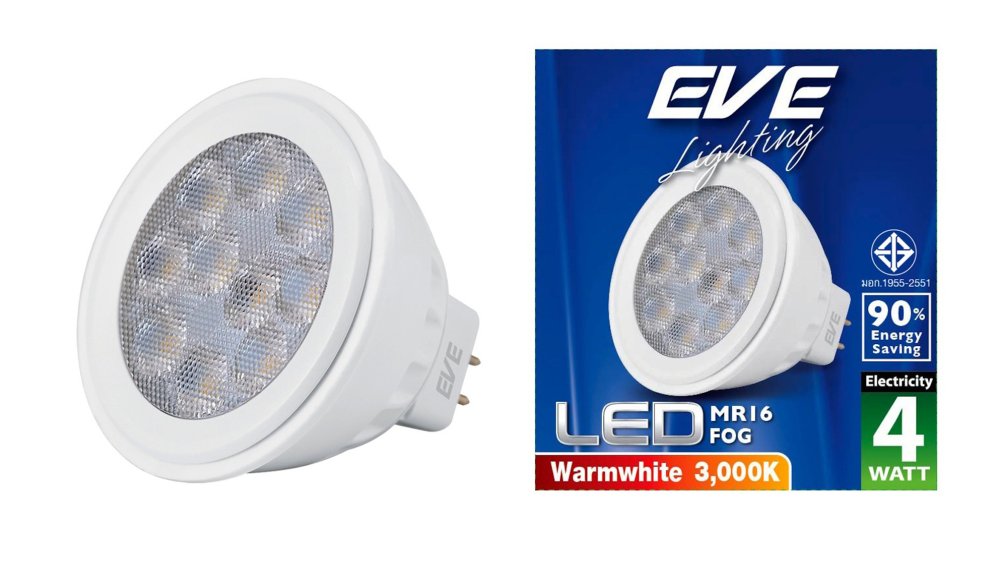 Eve หลอดแอลอีดี MR16 ฟอก 12V 4วัตต์ วอร์มไวท์ แพ็ค 6 หลอด