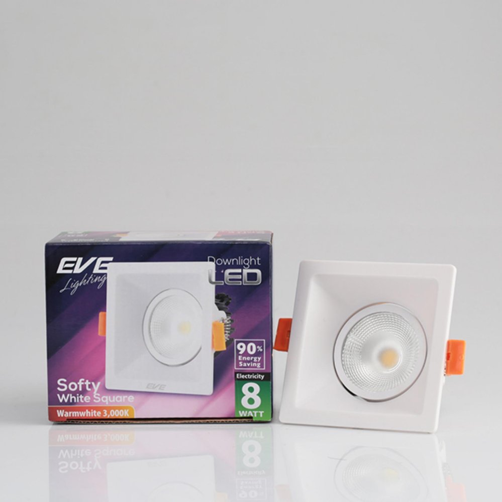 EVE โคมดาวน์ไลท์แอลอีดี COB softy ขอบขาว หน้าเหลี่ยม 8วัตต์ วอร์มไวท์ แพ็ค 6 ชุด EVE โคมดาวน์ไลท์แอลอีดี COB softy ขอบขาว หน้าเหลี่ยม 8วัตต์ วอร์มไวท์ แพ็ค 6 ชุด