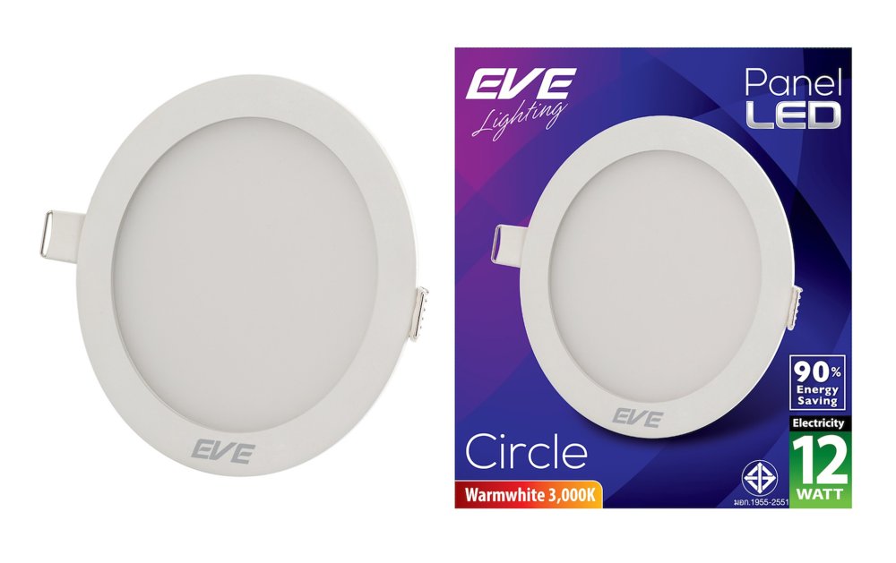 Eve โคมพาเนลไลท์แอลอีดี หน้ากลม 12 วัตต์ วอร์มไวท์ แพ็ค 3 ชุด