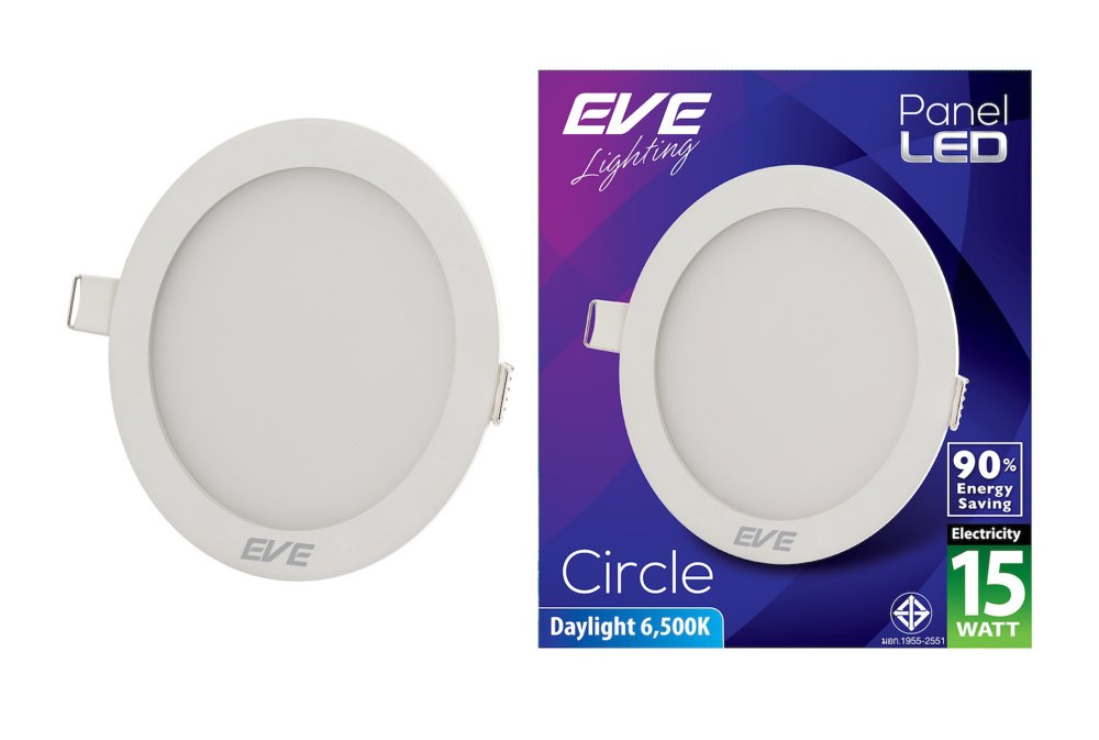 Eve โคมพาเนลไลท์แอลอีดี หน้ากลม 15 วัตต์ เดย์ไลท์ แพ็ค 3 ชุด Eve โคมพาเนลไลท์แอลอีดี หน้ากลม 15 วัตต์ เดย์ไลท์ แพ็ค 3 ชุด
