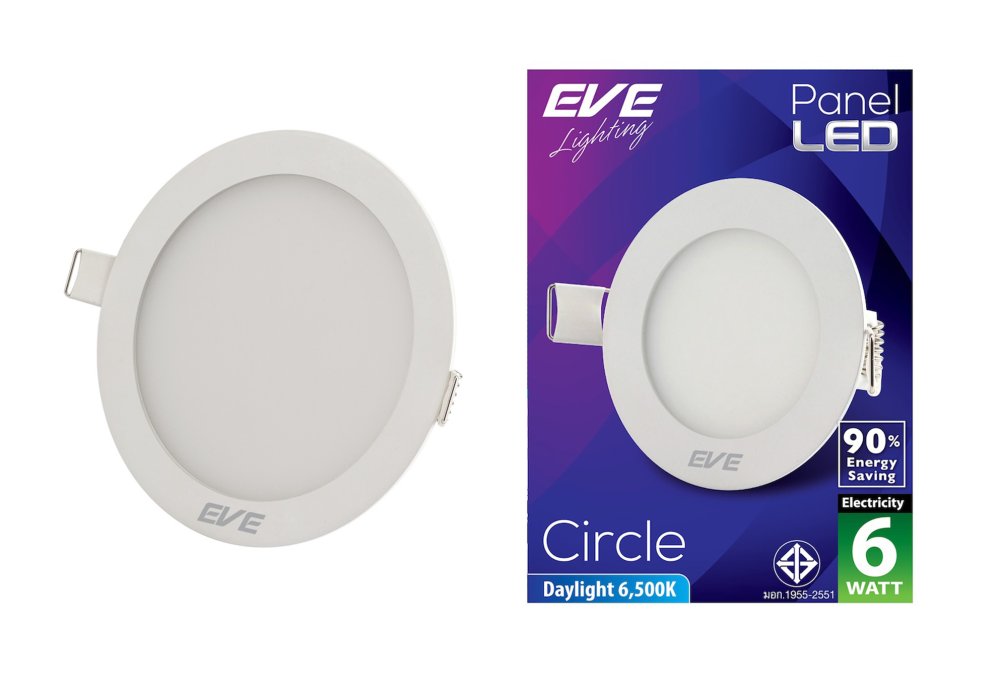 Eve โคมพาเนลไลท์แอลอีดี หน้ากลม 6 วัตต์ เดย์ไลท์ แพ็ค 3 ชุด
