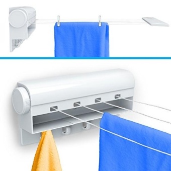 Gideon Indoor 4-Line Retractable Clothesline – Clothes Dryer with 4 Bonus Hanging Hooks - Instantly Adds 40 Feet of Drying Space – Includes 10 Free Clothespins