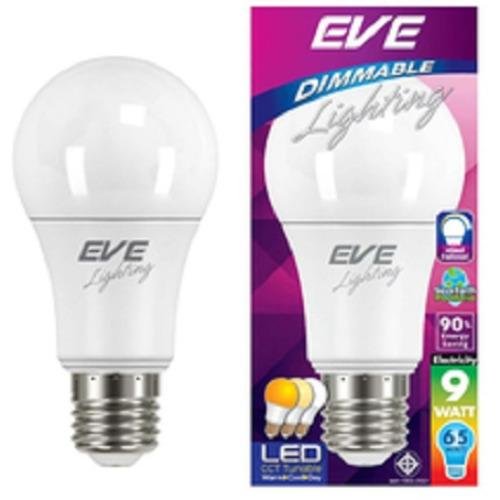 EVE Dimmable LED 9W หลอดไฟแอลอีดี 9 วัตต์ ปรับได้ 3 แสง เดย์ไลท์ คลูเดย์ไลท์ และ วอร์มไวท์ ใช้ร่วมกับสวิทซ์หรี่ไฟ   1 หลอด