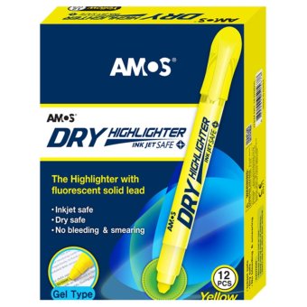 ปากกาเน้นข้อความ Amos Dry Highlighter สีเหลือง ปากกาเน้นข้อความ Amos Dry Highlighter สีเหลือง
