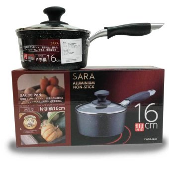 SARA หม้อด้ามเคลือบหินอ่อน+ฝาแก้ว ขนาด 16 cm . SARA หม้อด้ามเคลือบหินอ่อน+ฝาแก้ว ขนาด 16 cm .