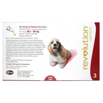 REVOLUTION ยาป้องกันไร เห็บหมัด พยาธิหนอนหัวใจ สำหรับสุนัข 10.1-20KG. REVOLUTION ยาป้องกันไร เห็บหมัด พยาธิหนอนหัวใจ สำหรับสุนัข 10.1-20KG.