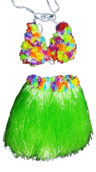 Dokpikul-ชุดฮาวายดอกไม้ กระโปรงเชือกฟาง สีสันสดใส ขนาดฟรีไซค์ - สีเขียว Dokpikul-ชุดฮาวายดอกไม้ กระโปรงเชือกฟาง สีสันสดใส ขนาดฟรีไซค์ - สีเขียว