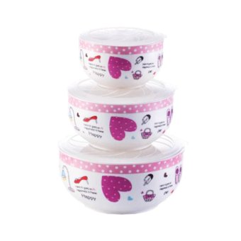 Smily ชุดชามเซรามิค ชามใส่อาหาร พร้อมฝาปิดพลาสติก อุ่นในไมโครเวฟได้ Set 3 ใบ - สีชมพู Smily ชุดชามเซรามิค ชามใส่อาหาร พร้อมฝาปิดพลาสติก อุ่นในไมโครเวฟได้ Set 3 ใบ - สีชมพู