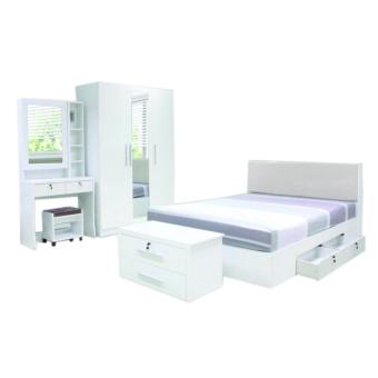 RF Furniture ชุดห้องนอน DD รุ่น Milan Set ขนาด 6 ฟุต เตียง 6 ฟุต + ตู้เสื้อผ้า 3 บาน + โต๊ะแป้ง 80 cm ( สีขาว ) RF Furniture ชุดห้องนอน DD รุ่น Milan Set ขนาด 6 ฟุต เตียง 6 ฟุต + ตู้เสื้อผ้า 3 บาน + โต๊ะแป้ง 80 cm ( สีขาว )