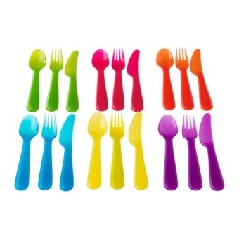 IKEA คาลอส ชุดช้อนส้อมมีด สำหรับเด็ก 18 ชิ้น คละสี IKEA คาลอส ชุดช้อนส้อมมีด สำหรับเด็ก 18 ชิ้น คละสี