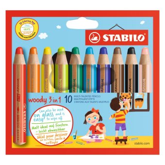 STABILO Woody 3in1 ดินสอสี เเท่งใหญ่พิเศษ ชุด 10 สี STABILO Woody 3in1 ดินสอสี เเท่งใหญ่พิเศษ ชุด 10 สี