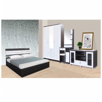 RF Furniture ชุดห้องนอนระแนงหลังเหล็ก รุ่น AMR P Set ขนาด 5 ฟุต เตียง 5 ฟุต + ตู้เสื้อผ้า 3 บาน + โต๊ะแป้ง 70 cm + ตู้วางทีวี ( สีโอ๊ค/ขาว ) RF Furniture ชุดห้องนอนระแนงหลังเหล็ก รุ่น AMR P Set ขนาด 5 ฟุต เตียง 5 ฟุต + ตู้เสื้อผ้า 3 บาน + โต๊ะแป้ง 70 cm + ตู้วางทีวี ( สีโอ๊ค/ขาว )