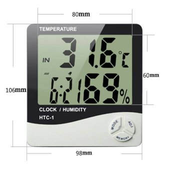 Digital LCD เครื่องวัดอุณภูมิและความชื้น พร้อมฟังก์ชั่นนาฬิกา (สีขาว) Digital LCD เครื่องวัดอุณภูมิและความชื้น พร้อมฟังก์ชั่นนาฬิกา (สีขาว)